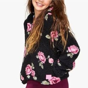 Girls justice sherpa hooded quarter zip new black/pink floral size 14